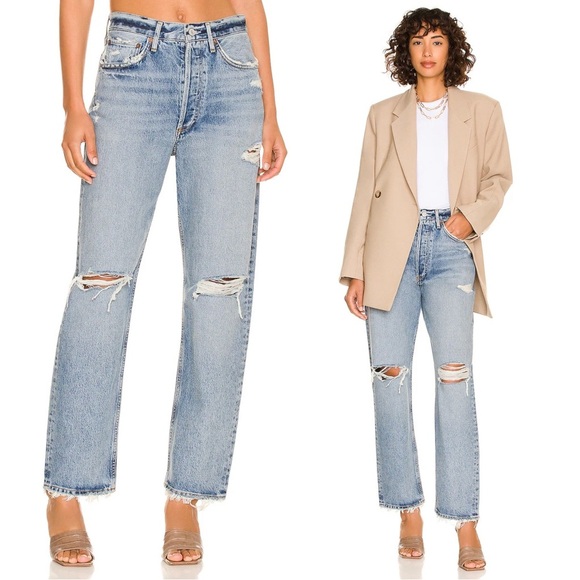 AGOLDE • 90's Mid Rise Loose jean straight distressed Isolate wash ripped baggy - Picture 1 of 15